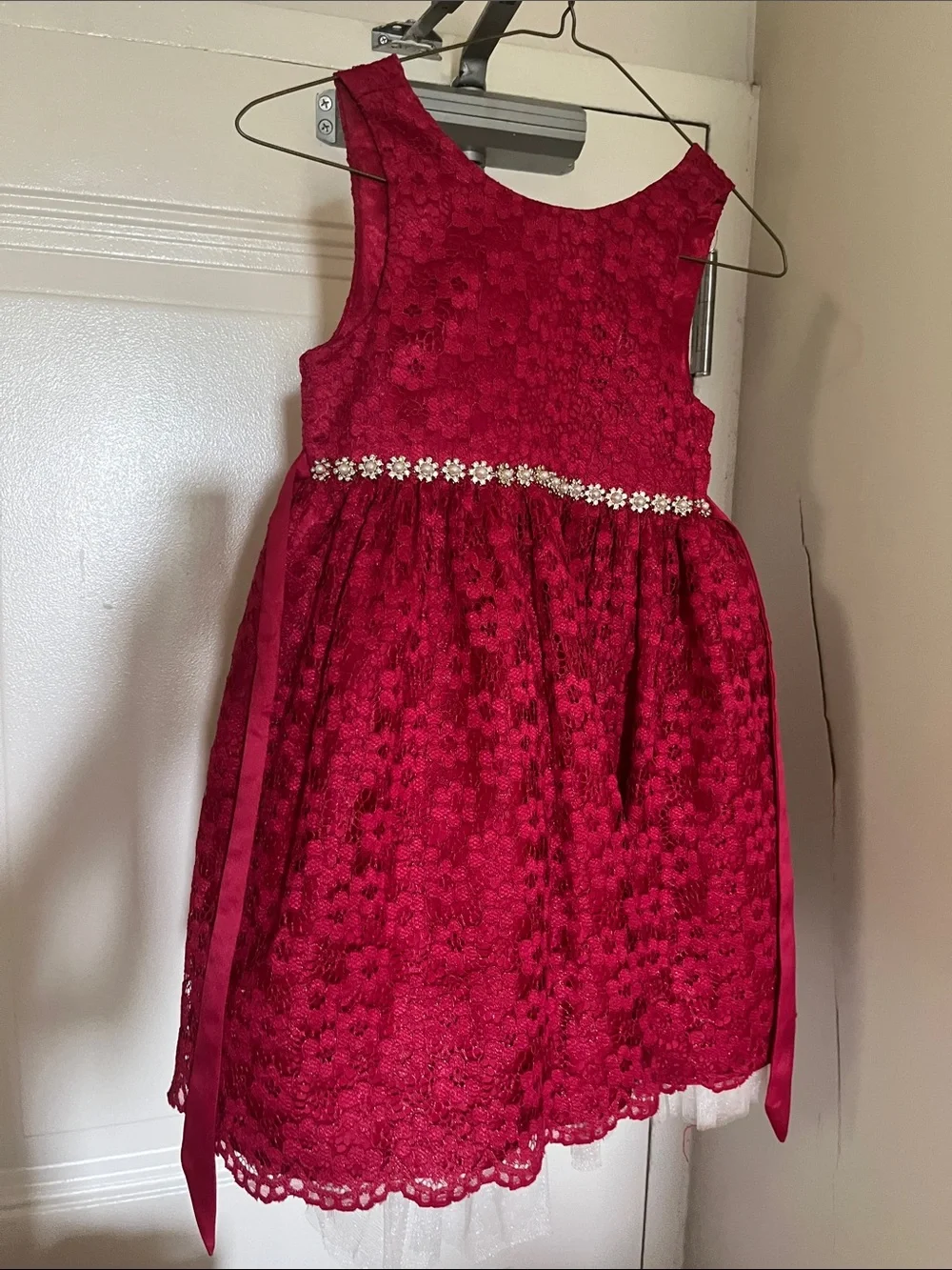American Princess Red Lace Flower Waistband Party Dress